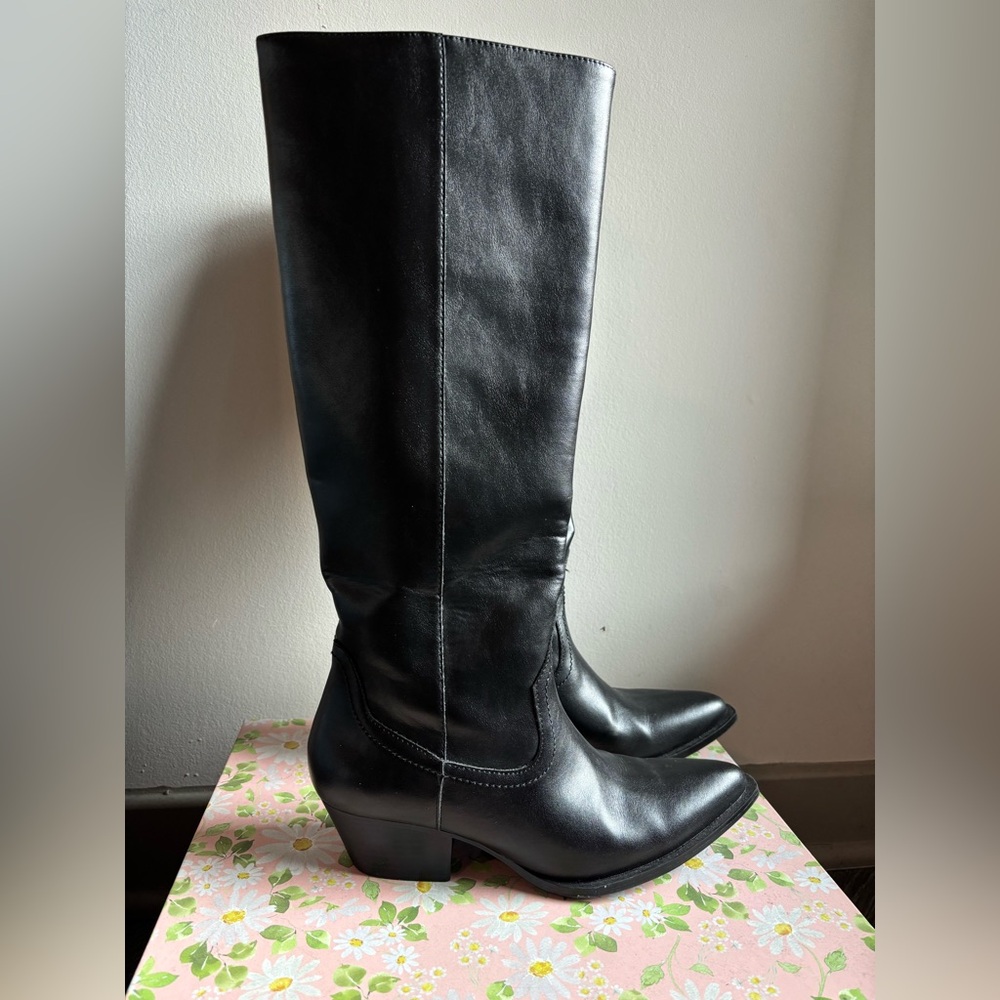 Zara leather cowboy inspired boots